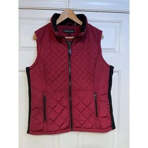 Womens L Quilted Vest Maroon Red Black Padded Sleeveless Jacket‎ Andrew Marc